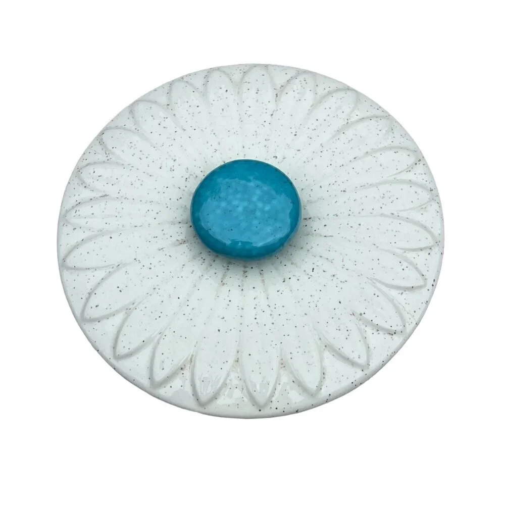 MCM Retro Speckled Turquoise Aqua Seafoam and White Daisy Covered Bowl with Lid